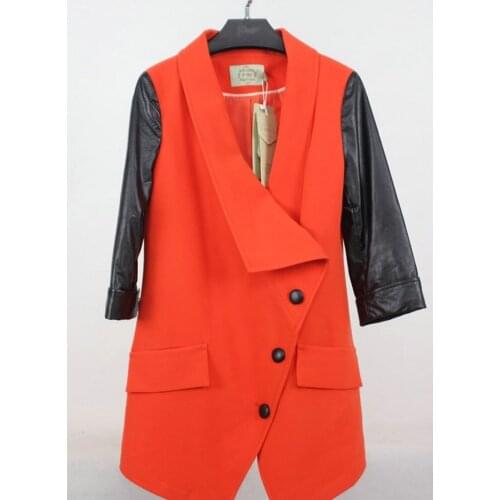 Women Blazer & Suits Patchwork 2018 women slim medium-long trench outerwear three quarter Blazer