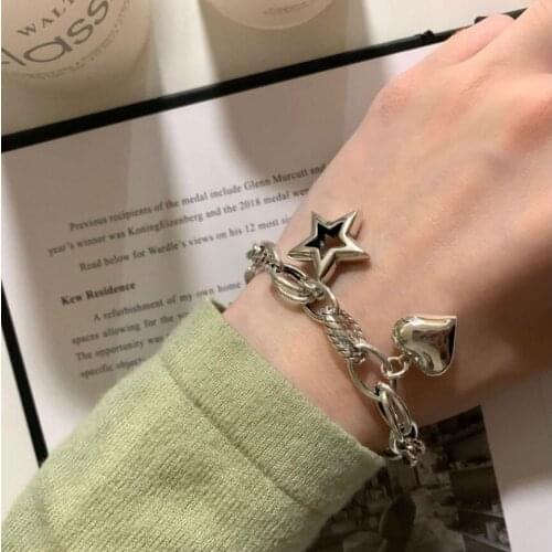 925 Sterling Silver Star Heart Bracelet For Women Couple Trendy Hip Hop Japan Korea Elegant Birthday Party Gift fine Jewelry 165