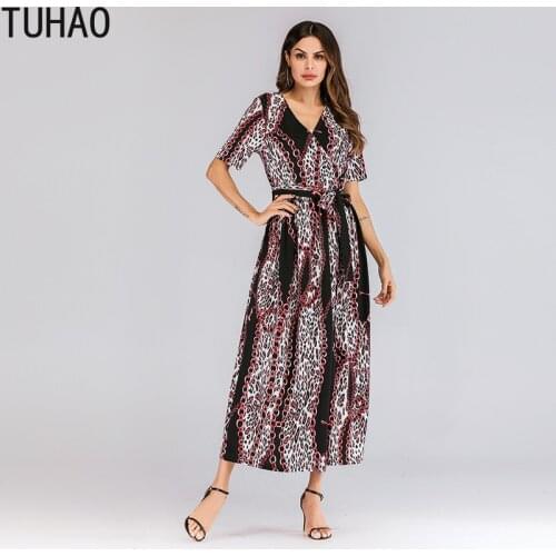 Bohemian Leopard Dress Short Sleeve High Waist V Neck Summer Dresses with Sashes 5XL 6XL 7XL Plus Size Dress for Woman T5088