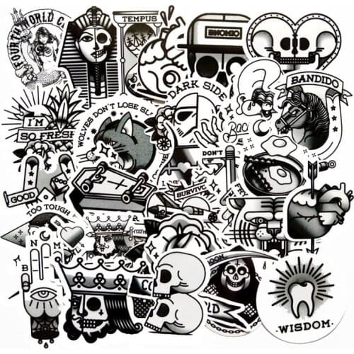 10/30/50 PCS Black And White Graffiti Creative Egyptian Element Pattern Home Decoration Mobile Phone Notebook Sticker Wholesale