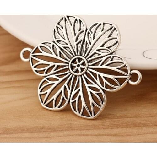 10 Pieces Tibetan Silver Large Filigree Flower Connector Charms Pendants for Jewellery Making Accessories