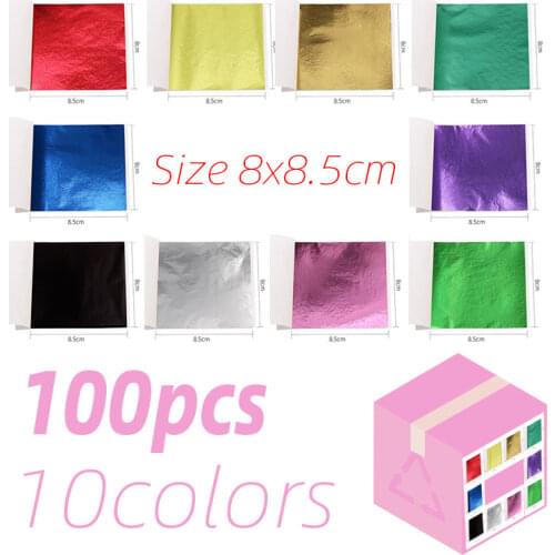 100pcs/10colors sheet Pink Gold Leaf Imitation Sliver Foil Papers DIY Art Crafts Design packaging material Food decoration