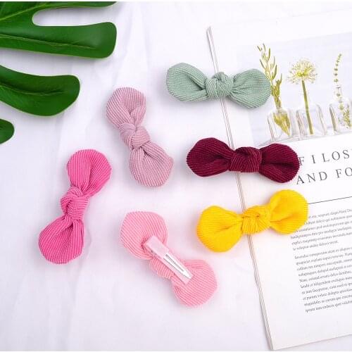 12 Pcs/lot Cute Candy Colors Hair Bows Corduroy Hair Clip For Kids Girls Boutique Hairpins Handmade Barrettes Hair Accessories