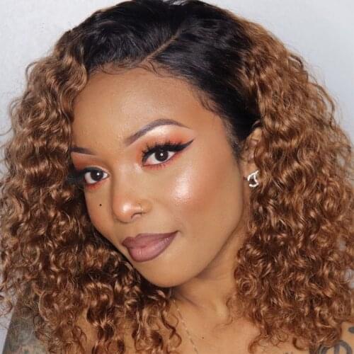 Curly Short Bob Wig Brown Ombre Human Hair Wig For Black Women Brazilian 13x1 Lace Part Wigs Pre Plucked