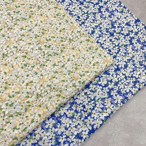145x50cm 50s Blue Yellow Floral Cotton Poplin Printed Sewing Fabric, Making Summer Clothes Handwork Home Decoration Cloth