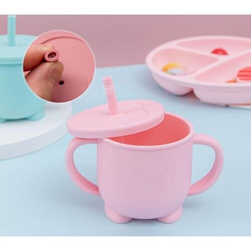 160ml Elastic Water Cup Anti-slid Silicone Clear Scale Heat Insulation Feeding Cup Leak-proof and drop-proof water cup Straw Cup