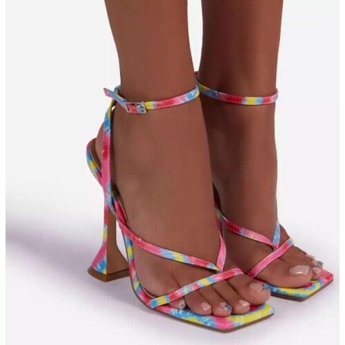 2021 new spring and summer square toe stiletto sandals womens one word belt plus size sexy sandals