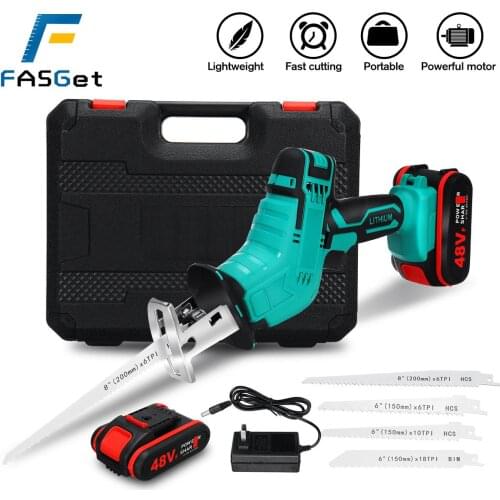 48V Cordless Lithium Battery Reciprocating Saw Wood/Metal Cutting Saw Saber Saw Portable Electric Saw Rechargeable Power Tool