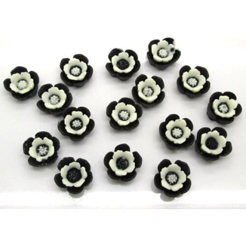50Pcs Black Resin Flower Decoration Crafts Flatback Cabochon Scrapbooking Embellishments Beads Diy Accessories