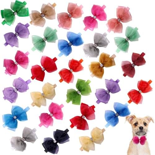 60pcs Dog Accessoreis Lace Diamond Dog Bowties Fashion Cute Pet Supplies Small Dog Cat Bow Tie Collar Dog Grooming Products