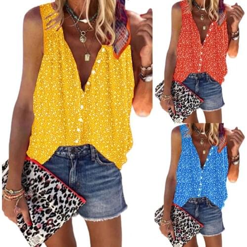 80%HOTWomen Shirt Floral Print Loose Summer Sleeveless V Neck Top for Dating