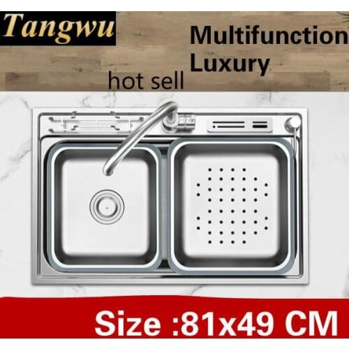 Free shipping Household luxury big kitchen single trough sink multifunction do the dishes 304 stainless steel hot sell 81x49 CM