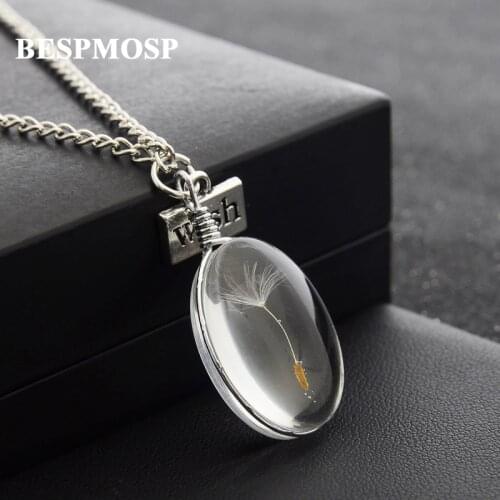 Bespmosp 24PCS/Lot Wholesale Dandelion Seed In Glass Ball Wish Real Flowers Chain Necklace Women Girl Vintage Jewelry Charm Gift