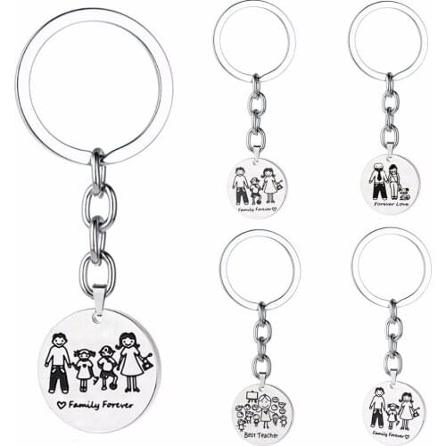 Family Love Mom Dad Son Daughter Keychian Couple Mothers Fathers Gift For Boys Girls Children Key Chain Stainless Steel Keyring