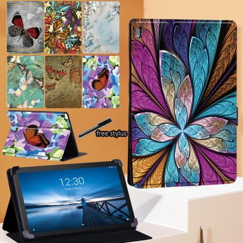 Tablet Case for Lenovo Tab E10 10.1 Inch/Tab M10 10.1 Inch Butterfly Series Print Pattern Folding Stand Cover Case+Pen