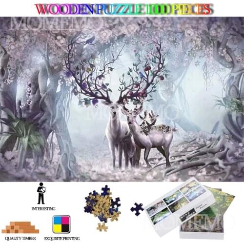 The Elk 1000 Pieces Puzzle Wooden Jigsaw Puzzle Animals Puzzles Toys for Adults Assembly 1000 Pieces Wooden Puzzle Games Toys