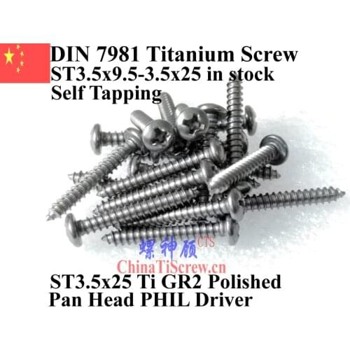 Titanium screw 2.9X19 DIN 7981 Pan Head Self Tapping PHIL Driver Ti GR2 Polished 50 pcs