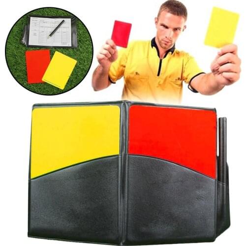 Fluorescent Red Yellow Card With Leather Wallet Pencil Recording Paper Soccer Referee Recording Red Yellow Cards