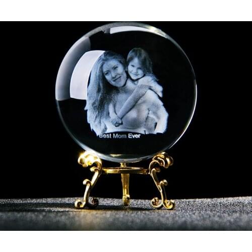 3D Laser Engraved Crystal Photo Ball with Base Personalized Keepsake Gifts for Him Wedding Anniversary Family Baby Christening