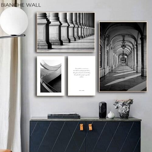 Corridor Stairs Landscape Picture Inspirational Quote Black White Building Poster Nordic Wall Art Canvas Print Painting Decor
