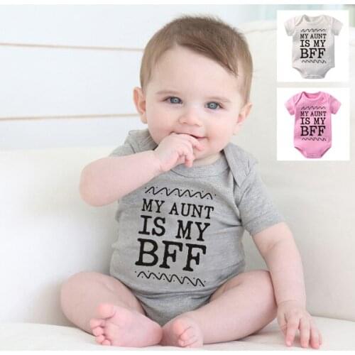 My Aunt Is My BFF Letters Printed Baby Girls Boys Grey Onesies Newborn Kids Cotton Bodysuits Infant Summer Short Sleeve Jumpsuit