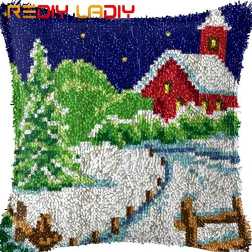 Latch Hook Cushion Winter Home Pre-Printed Canvas Cushion Front Acrylic Yarn Crochet Pillow Case Kit Sofa Bed Pillows Home Decor