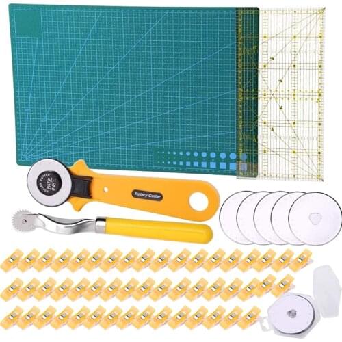 LMDZ 45 mm Rotary Cutter Set Fabric Cutter with Tracing Wheel A3 Self Healing Cutting Mat Acrylic Ruler Clips for DIY Crafting