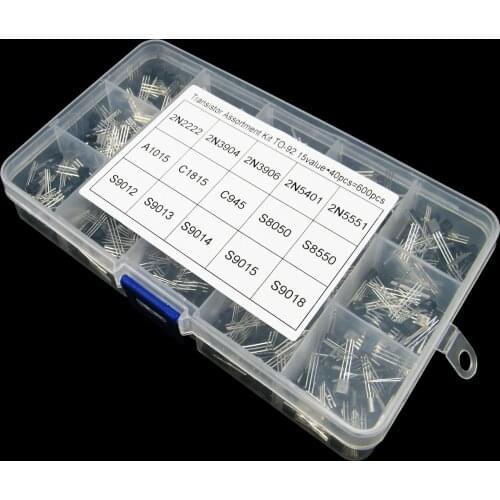 15 Value*40 Pcs=600Pcs TO-92 Transistor Box kit Assortment C945 S8050 S8550 S9014 S9013 2N2222 2N3904 2N3906 2N5401 2N5551 A1015