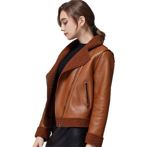 New autumn leather coat womens overcoat short slim mom leather jacket womens lapel plus size fur winter jackets womens Tops