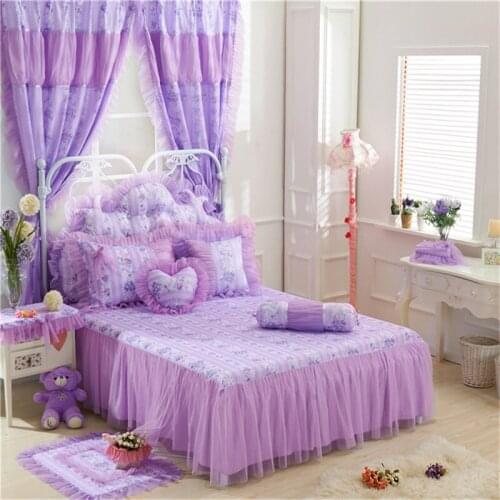 2019 new products Pure cotton Bed spread Fitted Sheet Pillowcases 2/3pcs printing Princess Lace Bedding