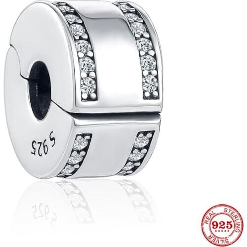 New Original silver color line pave clip diy bead charm fit european pandora charms bracelet bangles diy jewelry for women P007