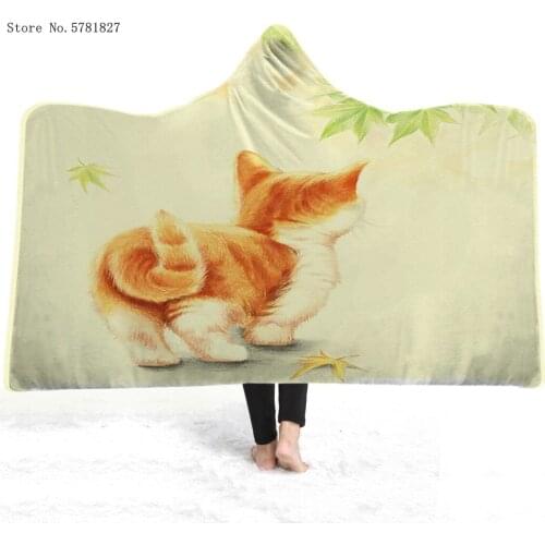 Lovely Cute Cats Hooded Blanket Kawaii Cartoon Fleece Blanket 3D Print For Kid Adult Wearable Blanket Nap Office Throw Blanket