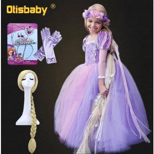 Autumn 2018 Fancy Tangled Rapunzel Dress for Girls Girl Chiffon Long-sleeve Princess Dress Children Halloween Christmas Costume