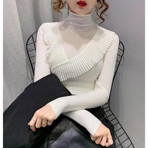 Autumn Winter 2021 Women Knitted Sweaters Pullover Turtleneck Long Sleeve Slim Elastic Sweaters Ladies Knitwear Clothing