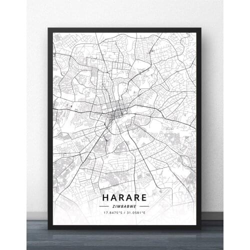 Harare Zimbabwe Map Poster