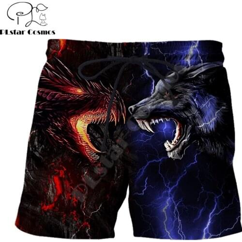 Red/blue Tattoo Dragon And Wolf 3D Printed Mens Shorts Unisex Streetwear Summer Beach Loose Shorts Casual Pants Polyester SDM24