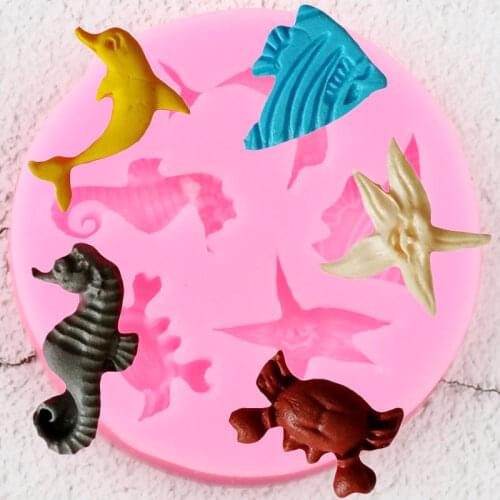 Sea Horse Shell Silicone Mold Fish Starfish Dolphin Cupcake Topper Fondant Cake Decorating Tools Candy Chocolate Gumpaste Moulds
