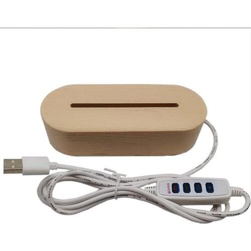 Modern Night Light Acrylic 3D Led Night Lamp Holder Assembled Base Oval Wooden Base Led Table Lamp With USB Switch