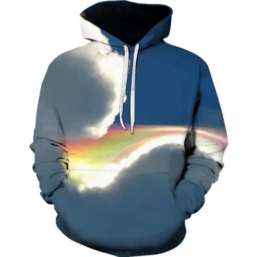 Autumn Men Women Rainbow Cloud Fashion Hoodies Creativity Printed Sweatshirts Pullover Long Sleeve Oversize Streetwear Coat Top