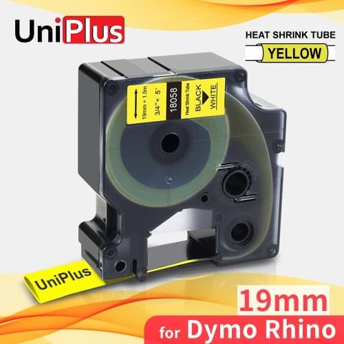 UniPlus 19mm Label Tapes 18058 Compatible Dymo Rhino Heat Shrink Tube Black on Yellow Label Maker for Rhino 5200 4200 5000 6500