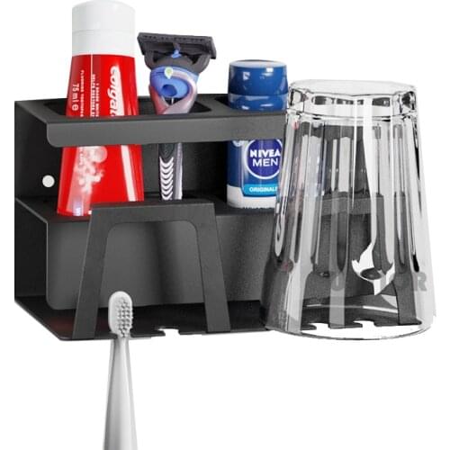 UNTIOR Stainleess Steel Toothbrush Holder Toothpaste Rack Set Punch-free Toothbrush Storage Holder Wall Mounted Bath Accessories