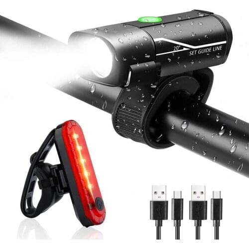 USB Rechargeable Waterproof Bicycle Light Set Cycling Front Light+Rear Light Bicycle headlights + red taillights A1