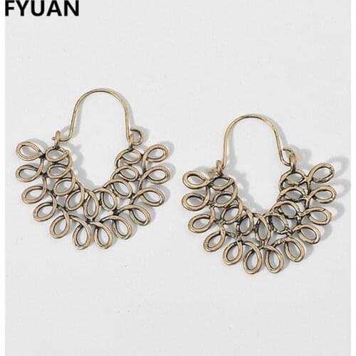 FYUAN Vintage Twisted Round Drop Earrings for Women Antique Gold&Silver Color Hollow Out Flower Shape Boho Earrings Jewelry