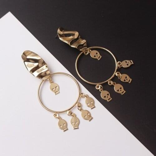New Fashion Personality Big Round Skull Drop Earring Hollow Geometry Alloy Statement Earrings For Women Simple Jewelry Accessory