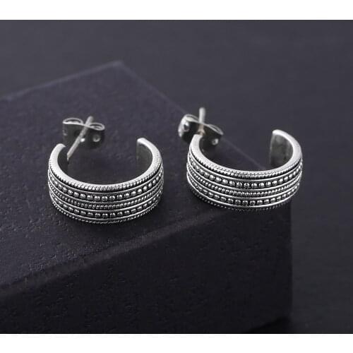 2020 New Fashion Fine Jewelry Buddha Earrings Retro Round Carving Ancient Silver color Weave U Type Stud Earrings for Women Gift