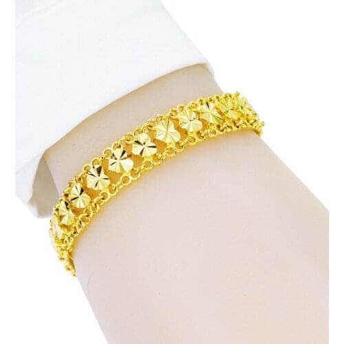 Full Peach Heart Womens 24K Gold-Plated Bracelet Lovely Watch Chain for Women Wedding Bride or Bridesmaid Jewelry