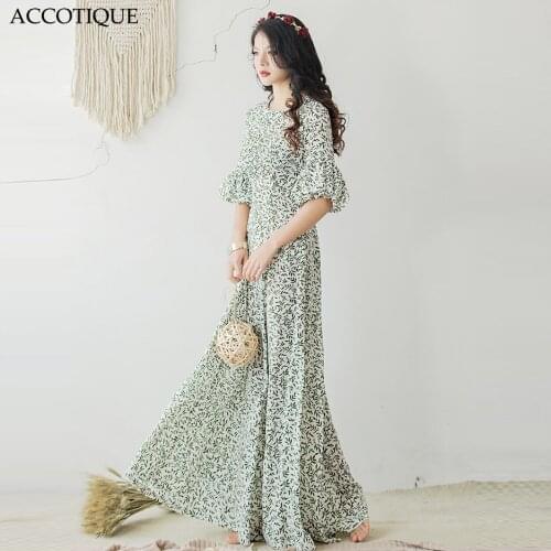 High Quality 2017 New Spring Summer Womens Plus Size Floral Long Maxi Dress Female Ruffles Slim Floor Length Elegant Dresses