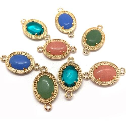5 Pieces/pack of Colorful Natural Crystal Metal Edging Pendant DIY Handmade Ladies Necklace Oval Double Ring Pendant Jewelry