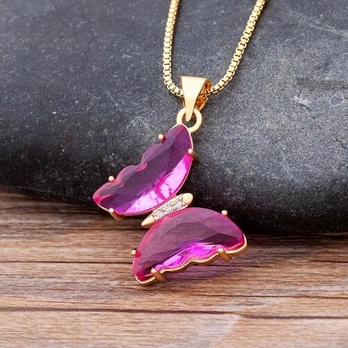 Korean Fashion Ins Colorful Butterfly Necklace Charm CZ Stone Beach Jewelry Pendant Collar For Women Girl Gift Collier Wholesale