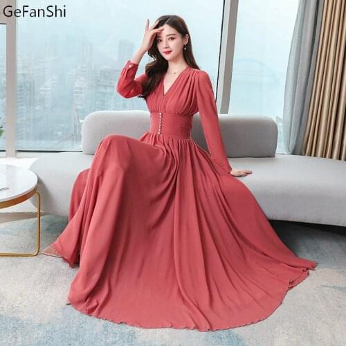 Plus Size 2021 New Summer Vintage Women Dresses Casual Long Sleeve V-Neck Chiffon Elegant Lady Dress Fashion Slim Office Dress